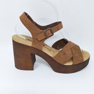 BioNatural Women’s Made in Italy Heel Leather Sandals Shoes Size 9.5 Brown